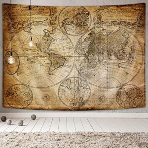 NYMB Vintage World Map Wall Tapestry, Old Nautical Map Tapestries Wall Art, Nostalgic Style Art Historical Atlas Vintage Design, Wide Wall Hanging for Bedroom Living Room Dorm, Pale Brown