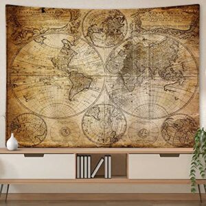 NYMB Vintage World Map Wall Tapestry, Old Nautical Map Tapestries Wall Art, Nostalgic Style Art Historical Atlas Vintage Design, Wide Wall Hanging for Bedroom Living Room Dorm, Pale Brown