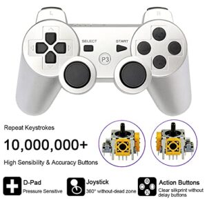 Vinonda PS3 Controller Wireless Game Controller with Double Vibration & 2 Charging Cable 2 Pack Gamepad Compatible with Playstation 3 (Silver+Red)