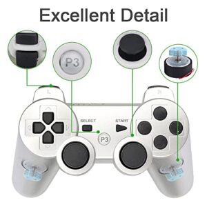 Vinonda PS3 Controller Wireless Game Controller with Double Vibration & 2 Charging Cable 2 Pack Gamepad Compatible with Playstation 3 (Silver+Red)