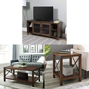 walker edison furniture rustic farmhouse wood stand for tv's with coffee table living room ottoman storage shelf and metal and wood side accent living room small end table