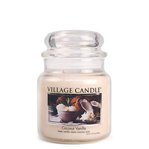 village candle coconut vanilla, medium glass apothecary jar scented candle, 13.75 oz, white