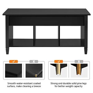 Yaheetech Coffee Table, Lift Top Coffee Table w/Hidden Storage Compartment & Lower 3 Cube Open Shelves, Lift Tabletop Coffee Table for Living Room/Reception Room/Office, Black