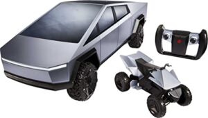 hot wheels 1:10 tesla cybertruck radio-controlled truck & electric cyberquad, custom controller, speeds to 12 mph, working headlights & taillights, for kids & collectors [amazon exclusive]