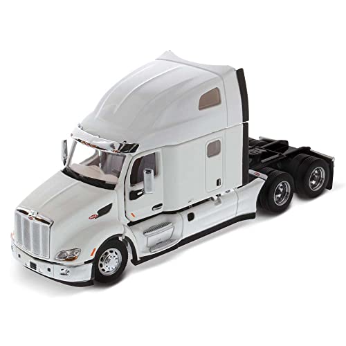 Diecast Masters Peterbilt Model 579 Ultraloft Tractor, Concrete Mixer Truck - Pearl White | SBFA with 72" Sleeper| 1:50 Scale Model Semi Trucks | Diecast Model 71072