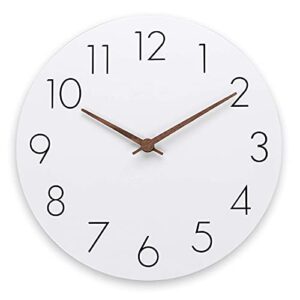 plumeet 12'' wooden wall clock frameless clocks with silent quartz movement - modern style village wall clocks decorative home kitchen - battery operated (white)