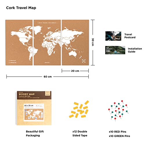 Push Pin Travel Map Kit Includes: Cork World Travel Map, World Flags, Monument and Food Stickers, for Travelers (White, Puzzle M Standard)