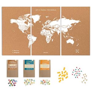 push pin travel map kit includes: cork world travel map, world flags, monument and food stickers, for travelers (white, puzzle m premium)
