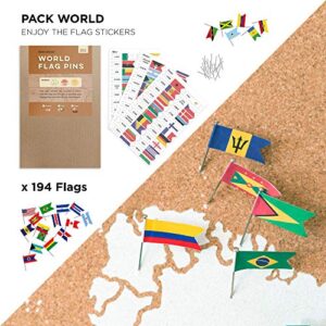 Push Pin Travel Map Kit Includes: Cork World Travel Map, World Flags, Monument and Food Stickers, for Travelers (White, Puzzle M Premium)