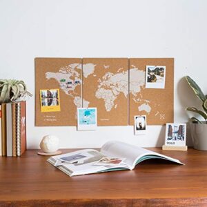 Push Pin Travel Map Kit Includes: Cork World Travel Map, World Flags, Monument and Food Stickers, for Travelers (White, Puzzle M Premium)