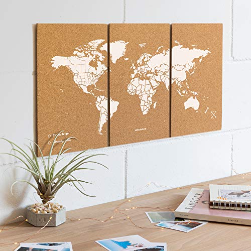 Push Pin Travel Map Kit Includes: Cork World Travel Map, World Flags, Monument and Food Stickers, for Travelers (White, Puzzle M Premium)