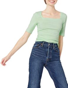 amazon essentials women's slim-fit half sleeve square neck t-shirt, green, medium