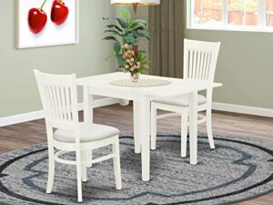 east west furniture ndva3-lwh-c norden 3 piece kitchen table & chairs set contains a rectangle dining room table with dropleaf and 2 fabric upholstered chairs, 30x48 inch, linen white