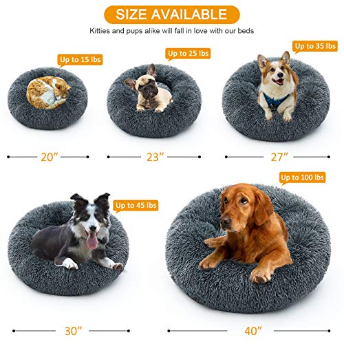 Luciphia Round Dog Cat Bed Donut Cuddler, Faux Fur Plush Pet Cushion for Large Medium Small Dogs, Self-Warming and Cozy for Improved Sleep Dark Grey, Small (20" x20") New