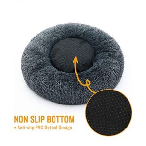 Luciphia Round Dog Cat Bed Donut Cuddler, Faux Fur Plush Pet Cushion for Large Medium Small Dogs, Self-Warming and Cozy for Improved Sleep Dark Grey, Small (20" x20") New
