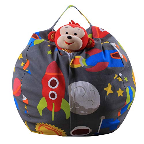 LMYOVE Stuffed Animal Storage Bean Bag Chair Cover for Kids, Organizing Plush Toys for Girls and Boys (26'', Astronaut)