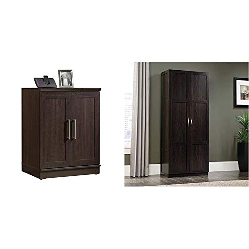 Sauder Homeplus Base Cabinet, Dakota Oak Finish & 419496 Miscellaneous Storage Storage Cabinet, L: 29.375" x W: 16.125" x H: 71.125", Cinnamon Cherry Finish