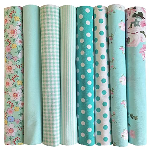 Mililanyo 8pcs 18 x 22inches (46x56cm) Cotton Fabric Green Pattern Pre-Cut Quilt Squares Fat Quarters Fabric Bundles for Sewing and Quilting