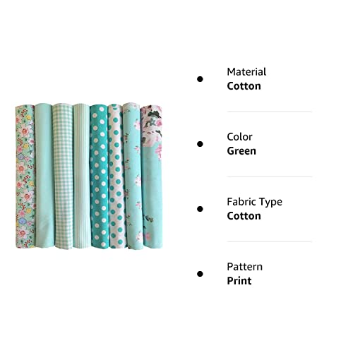 Mililanyo 8pcs 18 x 22inches (46x56cm) Cotton Fabric Green Pattern Pre-Cut Quilt Squares Fat Quarters Fabric Bundles for Sewing and Quilting