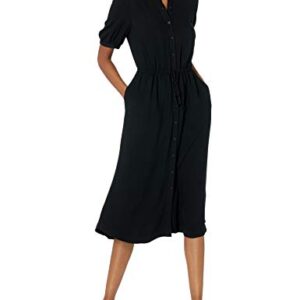 Amazon Essentials Women's Relaxed Fit Half-Sleeve Waisted Midi A-Line Dress, Black, Medium