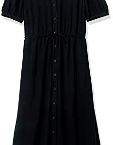 Amazon Essentials Women's Relaxed Fit Half-Sleeve Waisted Midi A-Line Dress, Black, Medium