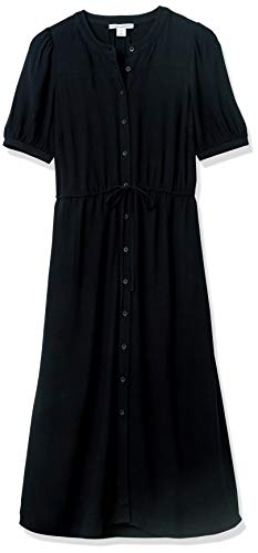 Amazon Essentials Women's Relaxed Fit Half-Sleeve Waisted Midi A-Line Dress, Black, Medium