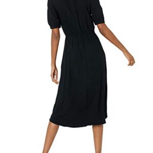 Amazon Essentials Women's Relaxed Fit Half-Sleeve Waisted Midi A-Line Dress, Black, Medium