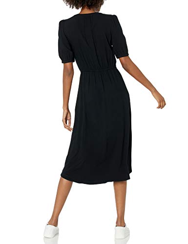 Amazon Essentials Women's Relaxed Fit Half-Sleeve Waisted Midi A-Line Dress, Black, Medium