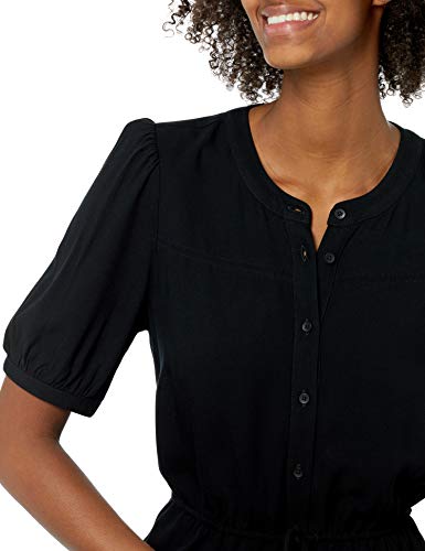 Amazon Essentials Women's Relaxed Fit Half-Sleeve Waisted Midi A-Line Dress, Black, Medium