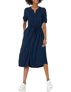 amazon essentials women's relaxed fit half-sleeve waisted midi a-line dress, navy, xx-large