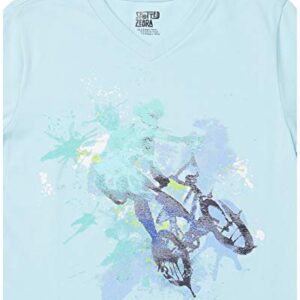 Amazon Essentials Boys' Short-Sleeve V-Neck T-Shirt Tops (Previously Spotted Zebra), Pack of 5, Green/Charcoal/Blue, BMX Print, Medium