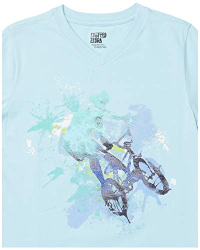 Amazon Essentials Boys' Short-Sleeve V-Neck T-Shirt Tops (Previously Spotted Zebra), Pack of 5, Green/Charcoal/Blue, BMX Print, Medium