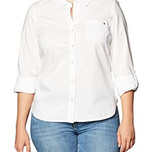 Tommy Hilfiger Women's Button Down Long Sleeve Collared Shirt with Chest Pocket, Bright White, Large