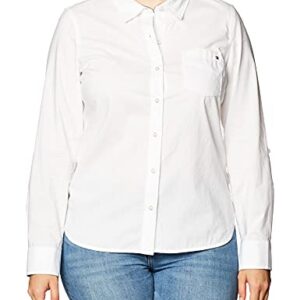 Tommy Hilfiger Women's Button Down Long Sleeve Collared Shirt with Chest Pocket, Bright White, Large