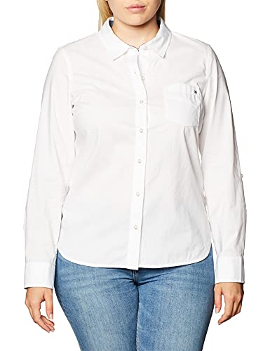 Tommy Hilfiger Women's Button Down Long Sleeve Collared Shirt with Chest Pocket, Bright White, Large