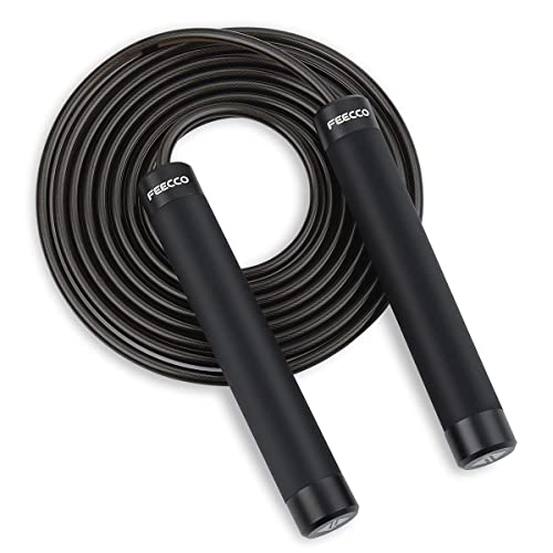 FEECCO 1/2 lb Weighted Jump Rope for Boxing, Cardio, Crossfit Workout, 8~11ft Range Adjustable Length Steel Ropes with Ball Bearings and Metal Handles, Suitable for Men and Women