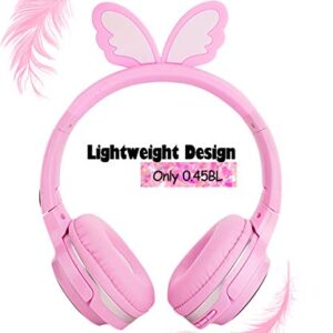 Wireless Headphones for Boys,Girls,Women,Kids,Teens Pink Bluetooth Headset for Smartphones/iPhone/iPad/Laptop/PC/TV Children Over Ear Gaming Headset with Mic&LED Light&Foldable (Angel Wings Pink)