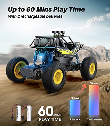 DoDoeleph Remote Control Car Metal,RC Monster Trucks,1/20 Scale LED 2WD 4 Channel All Terrains Off Road Vehicle 2X Rechargeable Batteries 54+mins Running Toy Gift for Boys Girls Kids Adults