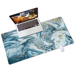 qiyi desk pad large keyboard and mouse pad for laptop computer, pu leather desk cover protector, desk décor accessories for office home work writing gaming 31.5" x 15.7" - blue white marble