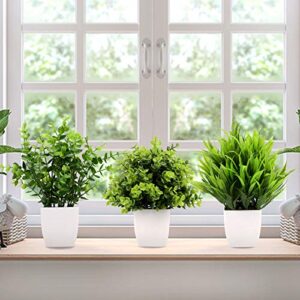 GREENTIME 3Pack Mini Fake Plants in Pots,Artificial Plastic Eucalyptus Plants,Wheat Grass Potted Faux Plants Indoor for Office Desk Coffee Table Bathroom Bedroom Home Decorations