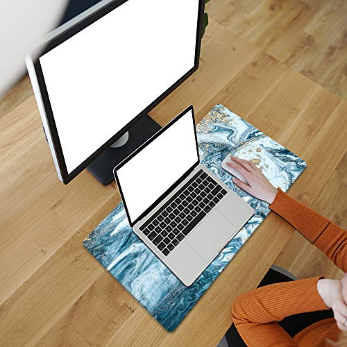 QIYI Desk Pad Large Keyboard and Mouse Pad for Laptop Computer, PU Leather Desk Cover Protector, Desk Décor Accessories for Office Home Work Writing Gaming 31.5" x 15.7" - Blue White Marble