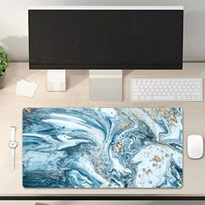 QIYI Desk Pad Large Keyboard and Mouse Pad for Laptop Computer, PU Leather Desk Cover Protector, Desk Décor Accessories for Office Home Work Writing Gaming 31.5" x 15.7" - Blue White Marble