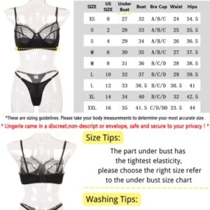 Kaei&Shi Sexy Lingerie for Women,Ruffle 2 Piece Lace Lingerie Set,Underwire Ribbed Bra and Panty Sets Valentine Petite Black Small