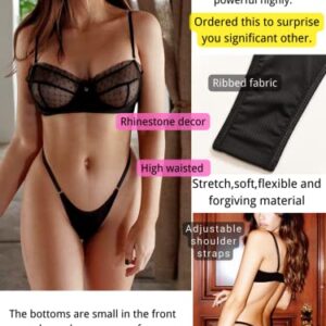 Kaei&Shi Sexy Lingerie for Women,Ruffle 2 Piece Lace Lingerie Set,Underwire Ribbed Bra and Panty Sets Valentine Petite Black Small