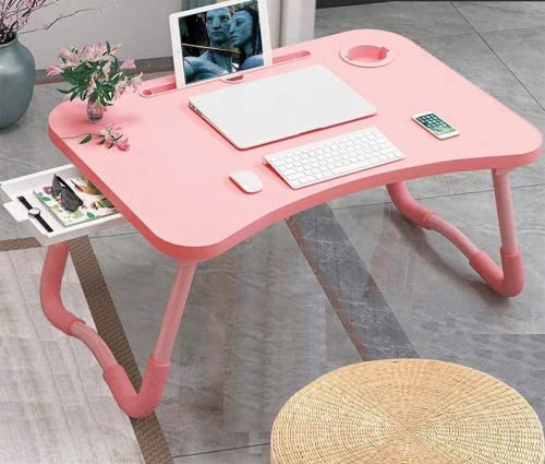 Foldable Bed Table for Laptop, Laptop Desk Table Stand, Laptop Bed Tray Table with Storage Drawer, Notebook Stand Lap Desk for Writing Reading Eating, Portable Laptop Table for Bed Sofa Floor