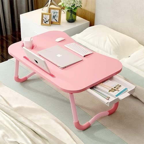 Foldable Bed Table for Laptop, Laptop Desk Table Stand, Laptop Bed Tray Table with Storage Drawer, Notebook Stand Lap Desk for Writing Reading Eating, Portable Laptop Table for Bed Sofa Floor