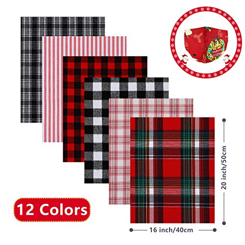 12 Pieces Christmas Cotton Fabric Squares Bundles Buffalo Plaid Stripe Fat Quarters 19.5 x 15.7 Inch Charm Yarn-Dyed Checked Cloth Quilting Fabric Scraps for DIY Crafting Sewing Patchwork