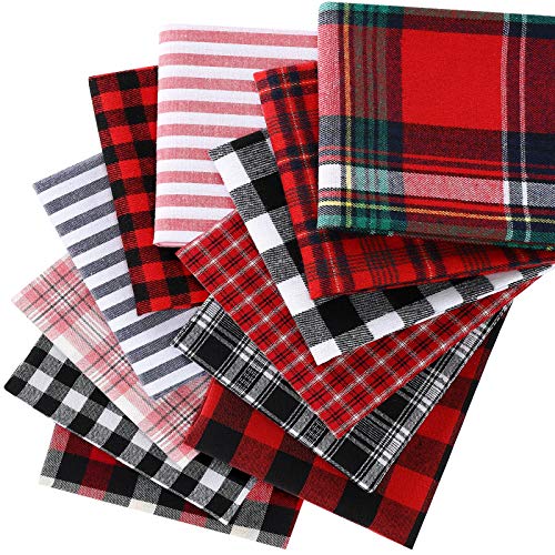 12 Pieces Christmas Cotton Fabric Squares Bundles Buffalo Plaid Stripe Fat Quarters 19.5 x 15.7 Inch Charm Yarn-Dyed Checked Cloth Quilting Fabric Scraps for DIY Crafting Sewing Patchwork