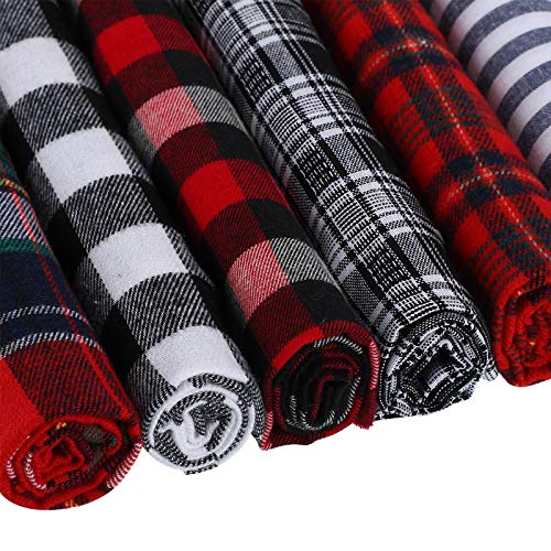 12 Pieces Christmas Cotton Fabric Squares Bundles Buffalo Plaid Stripe Fat Quarters 19.5 x 15.7 Inch Charm Yarn-Dyed Checked Cloth Quilting Fabric Scraps for DIY Crafting Sewing Patchwork