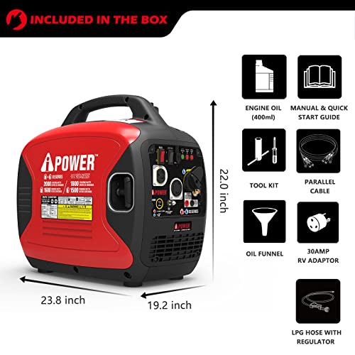 A-iPower SUA2000iD 2000 Watt Portable Inverter Generator Gas & Propane Powered, Small with Super Quiet Operation for Home, RV, or Emergency